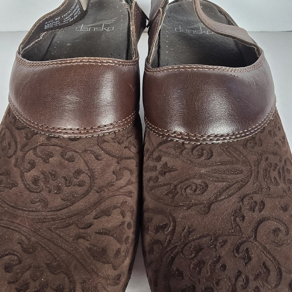 Dansko Prima Brown Embossed Floral Suede Mules/Clogs EU40 US9/9.5 - Picture 5 of 14